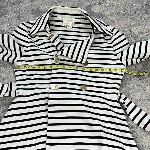 Kate Spade Nautical Striped Bow Jacket Crop Double Breasted Black White Sz M - Picture 8 of 12